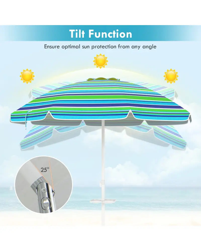 7.2 Feet Portable Outdoor Beach Umbrella with Sand Anchor and Tilt Mechanism-Green - Green - Outdoor Umbrellas
