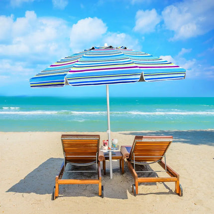 7.2 Feet Portable Outdoor Beach Umbrella with Sand Anchor and Tilt Mechanism-Blue - Blue - Outdoor Umbrellas