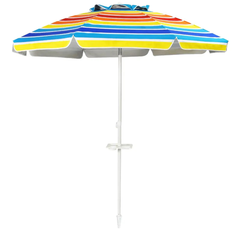 7.2 Feet Portable Outdoor Beach Umbrella with Sand Anchor and Tilt Mechanism for Poolside and Garden-Multicolor