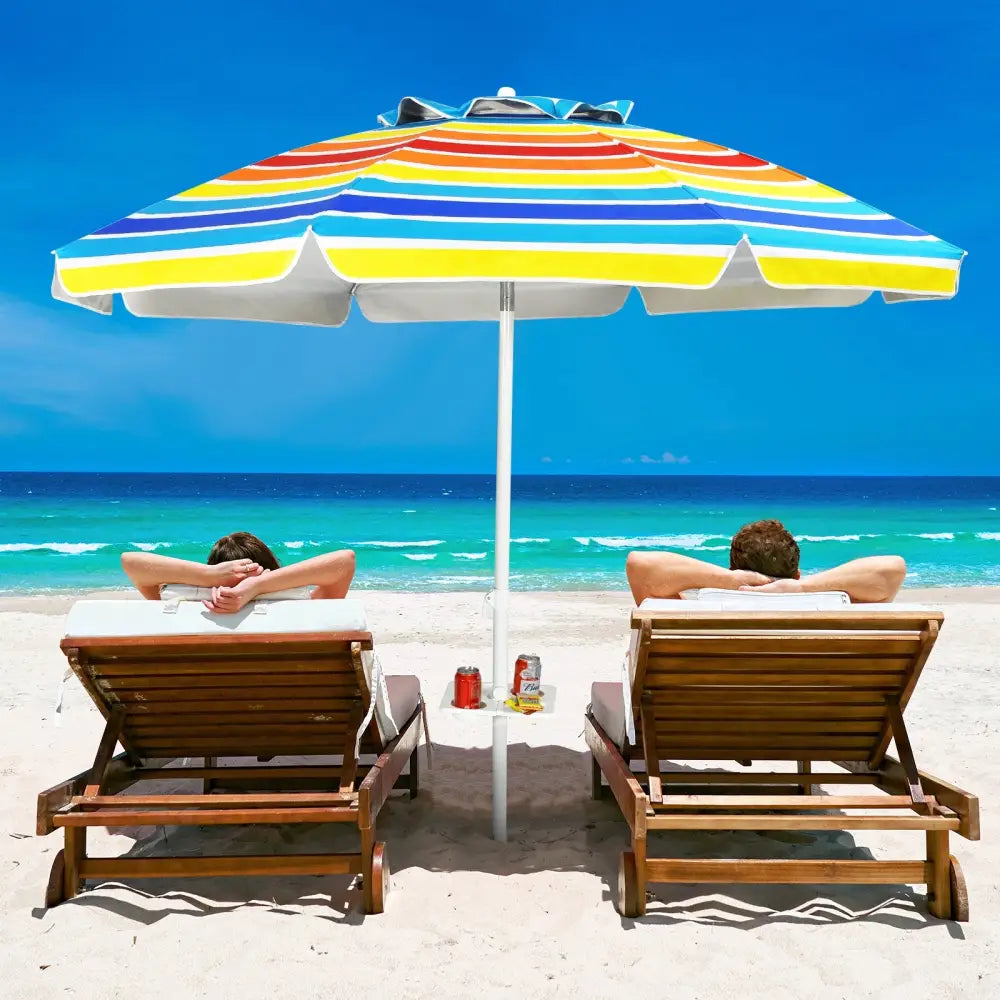 7.2 Feet Portable Outdoor Beach Umbrella with Sand Anchor and Tilt Mechanism for Poolside and Garden-Multicolor