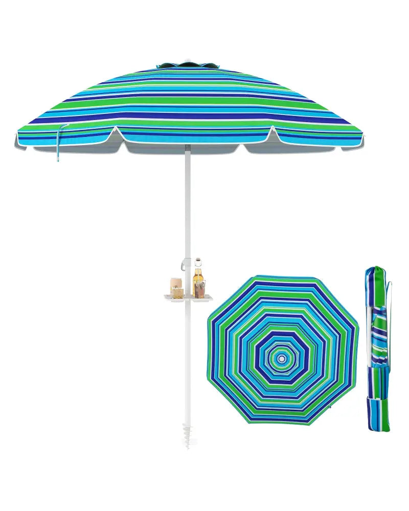 7.2 Feet Portable Outdoor Beach Umbrella with Sand Anchor and Tilt Mechanism-Green - Green - Outdoor Umbrellas