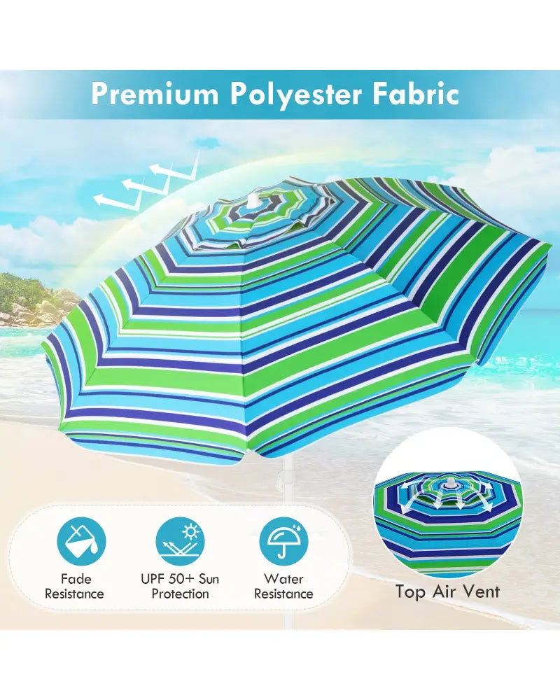 7.2 Feet Portable Outdoor Beach Umbrella with Sand Anchor and Tilt Mechanism-Green - Green - Outdoor Umbrellas