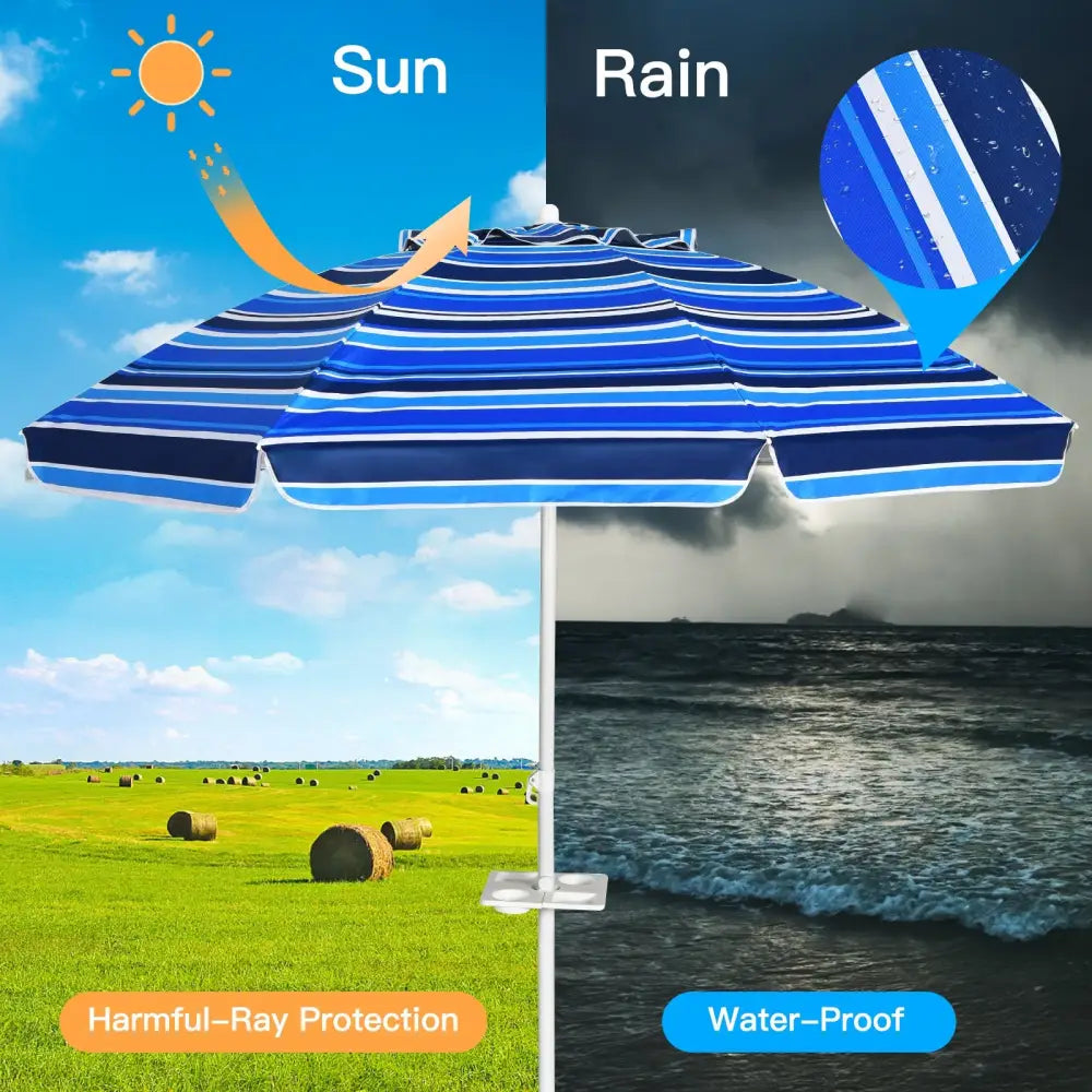 7.2 Feet Portable Outdoor Beach Umbrella with Sand Anchor and Tilt Mechanism for Poolside and Garden-Navy - Navy