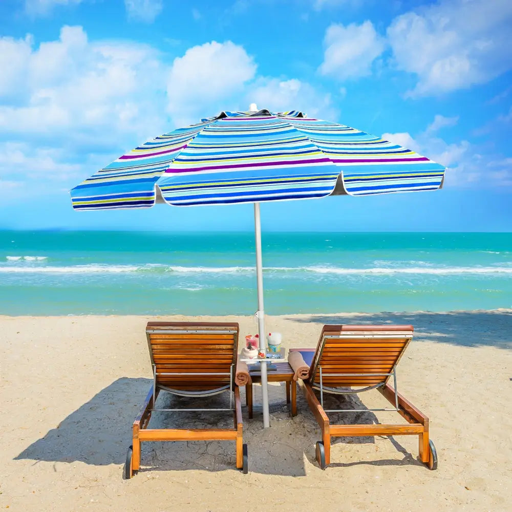 7.2 Feet Portable Outdoor Beach Umbrella with Sand Anchor and Tilt Mechanism-Blue - Blue - Outdoor Umbrellas