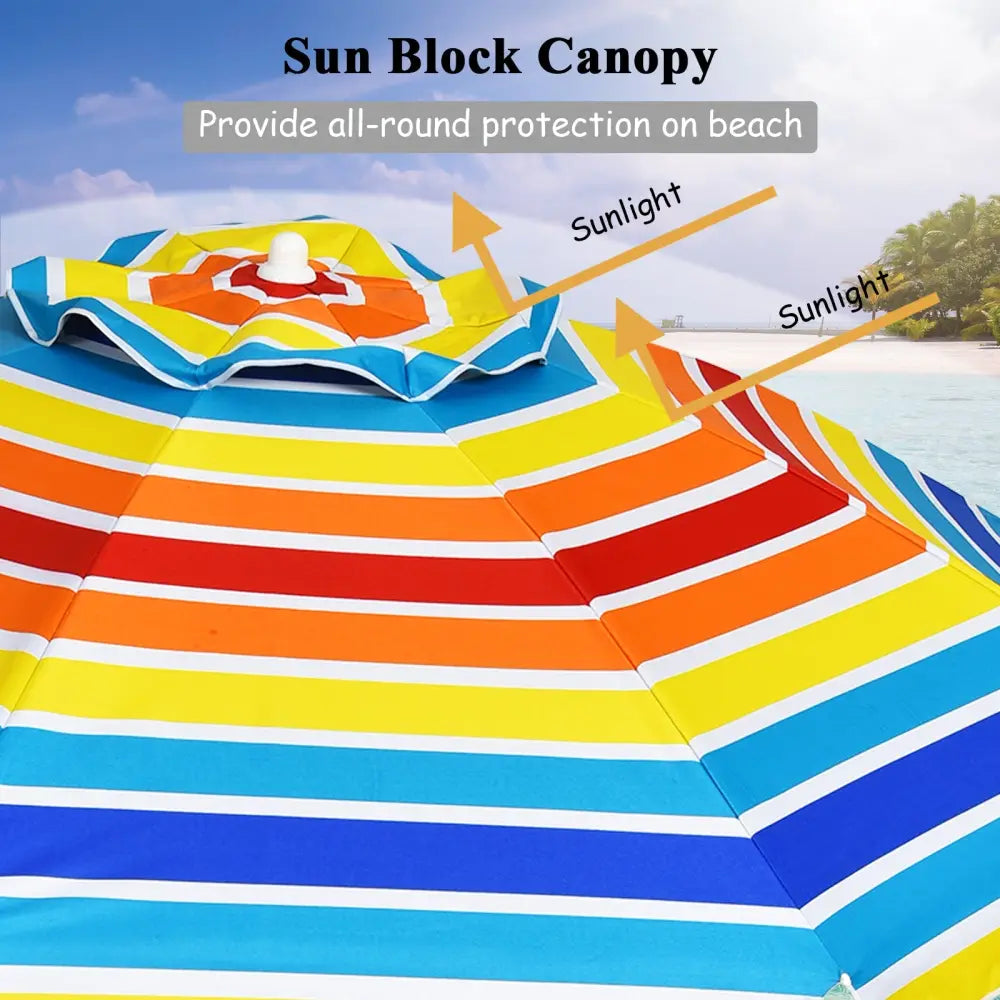 7.2 Feet Portable Outdoor Beach Umbrella with Sand Anchor and Tilt Mechanism for Poolside and Garden-Multicolor