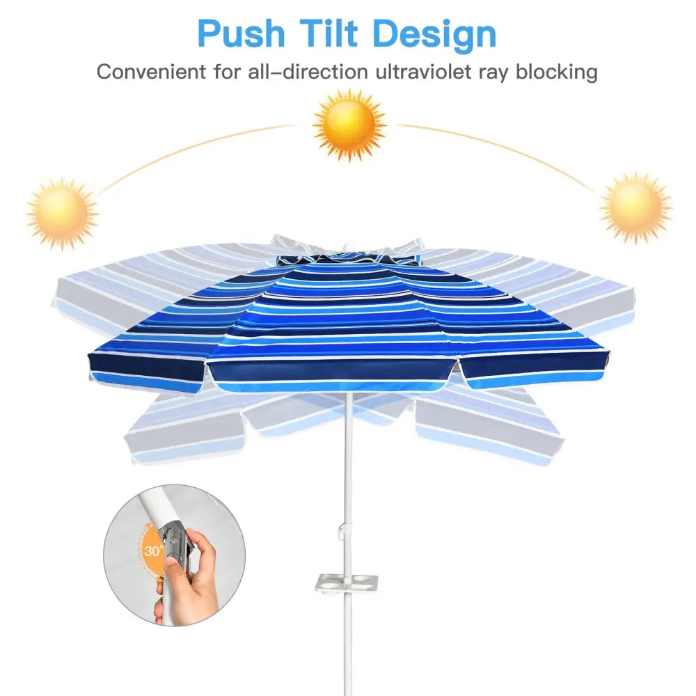 7.2 Feet Portable Outdoor Beach Umbrella with Sand Anchor and Tilt Mechanism for Poolside and Garden-Navy - Navy