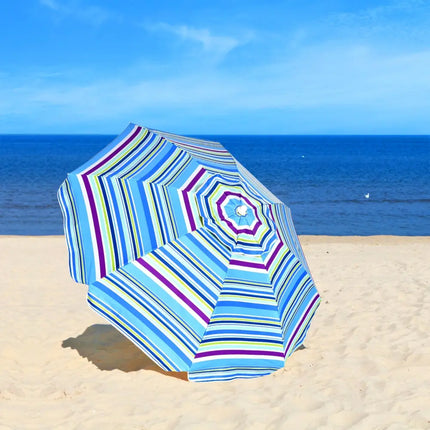 7.2 Feet Portable Outdoor Beach Umbrella with Sand Anchor and Tilt Mechanism-Blue - Blue - Outdoor Umbrellas