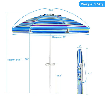 7.2 Feet Portable Outdoor Beach Umbrella with Sand Anchor and Tilt Mechanism-Blue - Blue - Outdoor Umbrellas