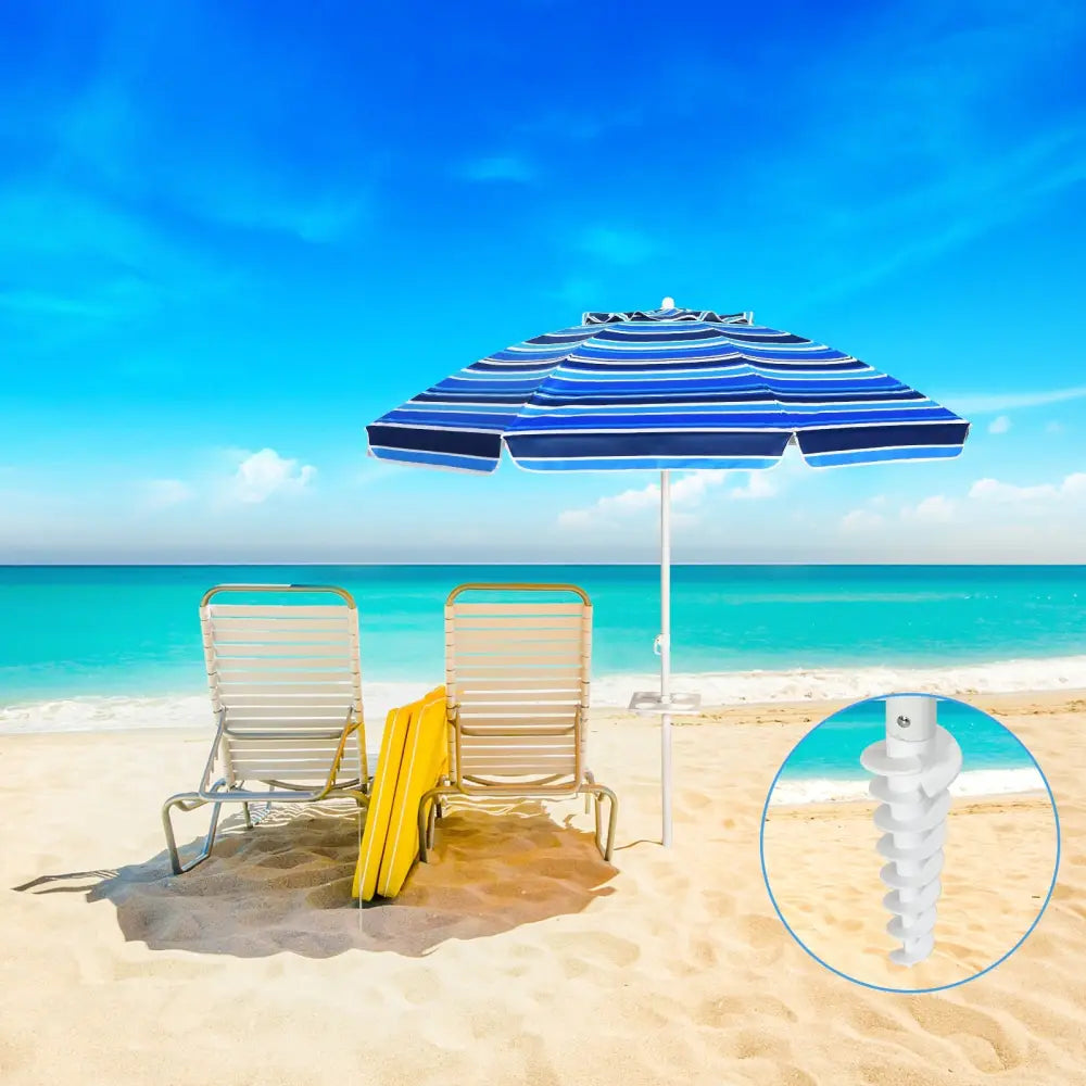 7.2 Feet Portable Outdoor Beach Umbrella with Sand Anchor and Tilt Mechanism for Poolside and Garden-Navy - Navy
