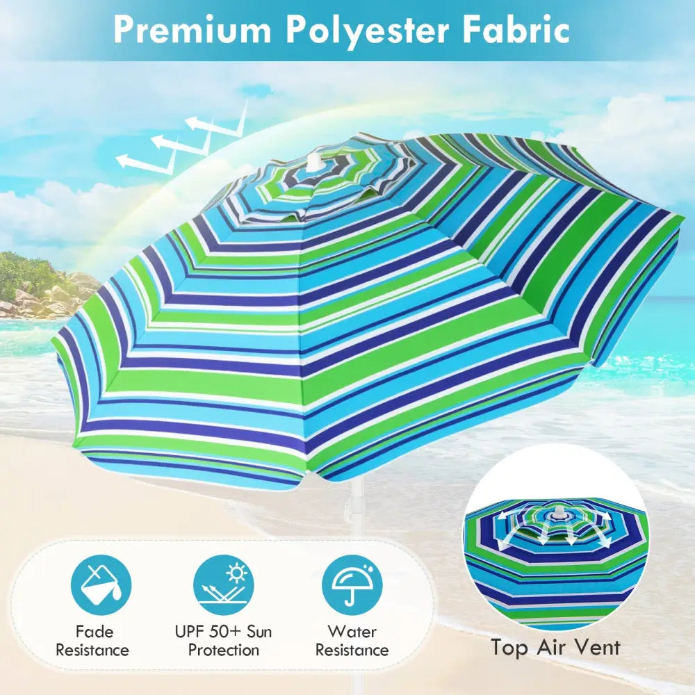 7.2 Feet Portable Outdoor Beach Umbrella with Sand Anchor and Tilt Mechanism-Green - Green - Outdoor Umbrellas