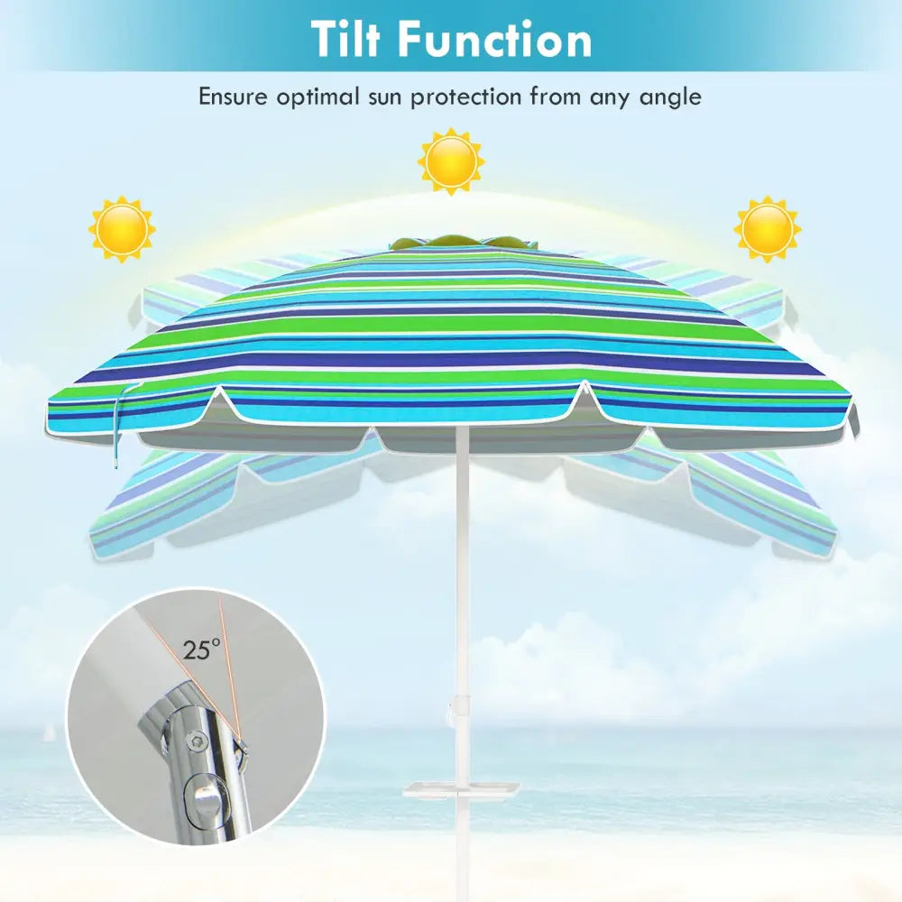 7.2 Feet Portable Outdoor Beach Umbrella with Sand Anchor and Tilt Mechanism-Green - Green - Outdoor Umbrellas