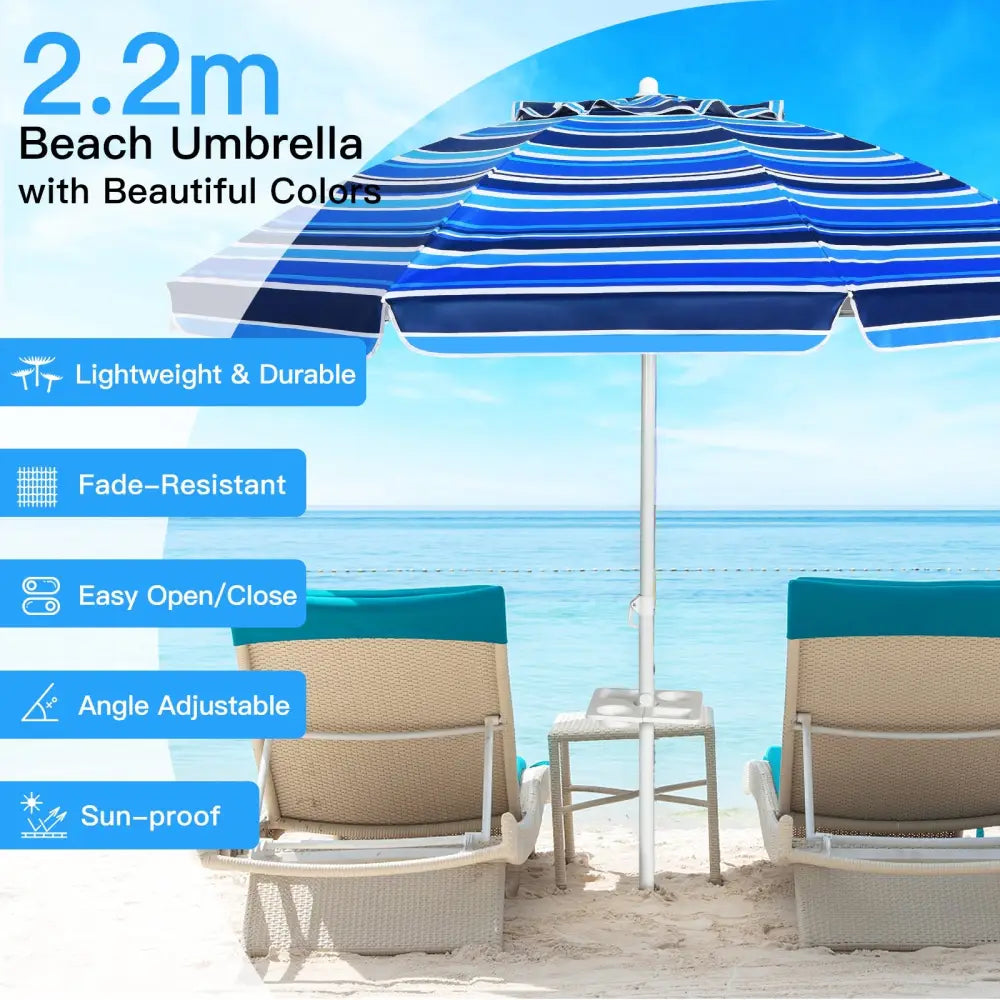 7.2 Feet Portable Outdoor Beach Umbrella with Sand Anchor and Tilt Mechanism for Poolside and Garden-Navy - Navy