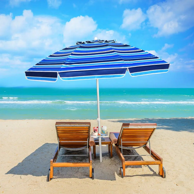 7.2 Feet Portable Outdoor Beach Umbrella with Sand Anchor and Tilt Mechanism for Poolside and Garden-Navy - Navy