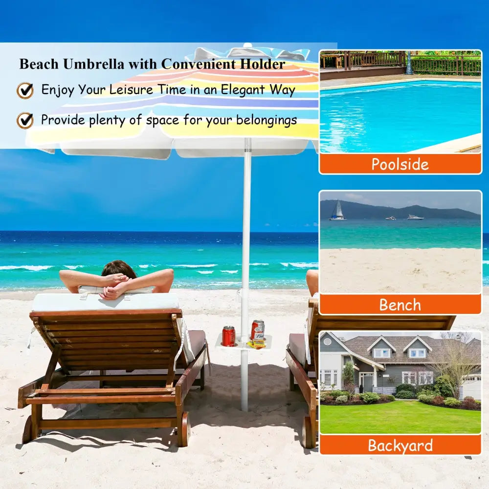 7.2 Feet Portable Outdoor Beach Umbrella with Sand Anchor and Tilt Mechanism for Poolside and Garden-Multicolor
