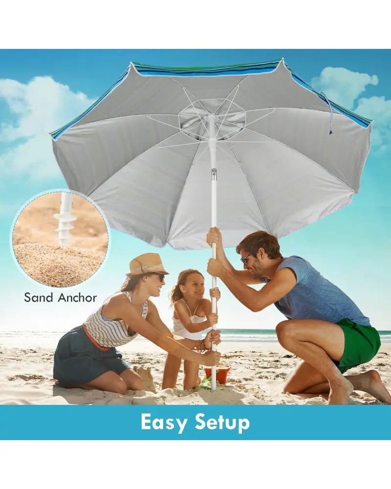 7.2 Feet Portable Outdoor Beach Umbrella with Sand Anchor and Tilt Mechanism-Green - Green - Outdoor Umbrellas