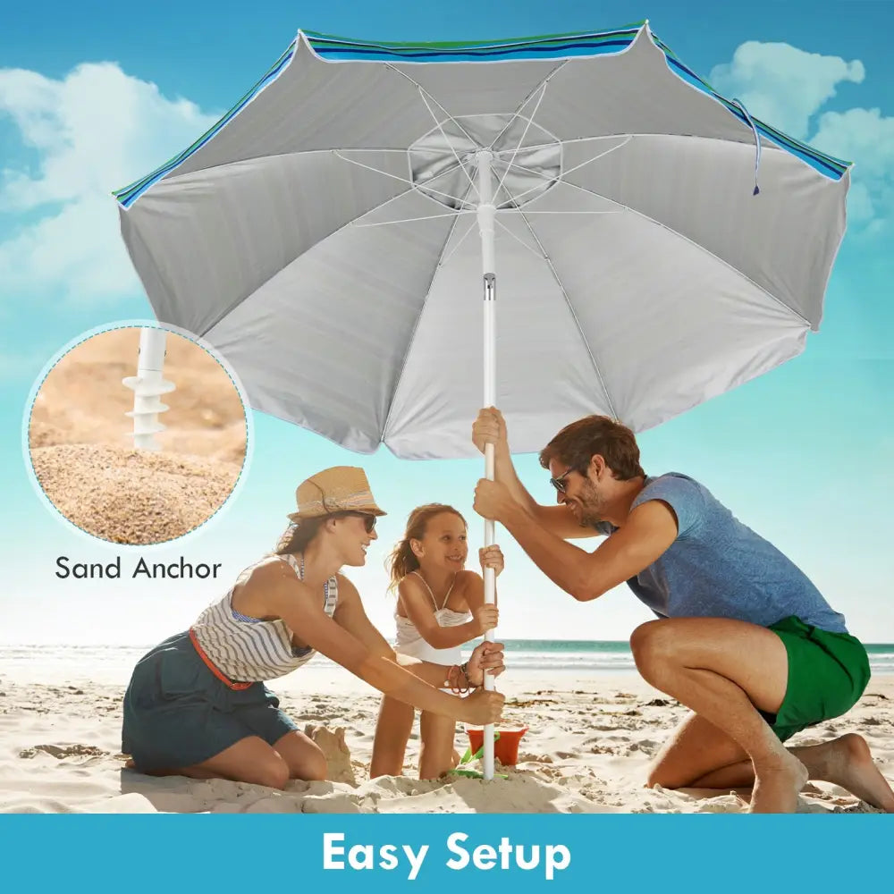 7.2 Feet Portable Outdoor Beach Umbrella with Sand Anchor and Tilt Mechanism-Green - Green - Outdoor Umbrellas