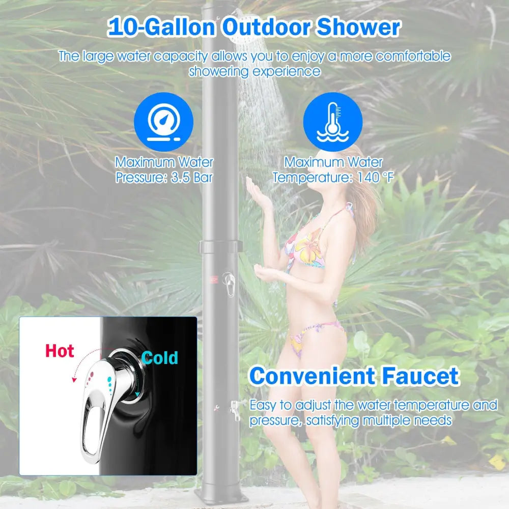 7.2 Feet Solar-Heated Outdoor Shower with Free-Rotating Shower Head-Black - Black - Portable Toilets & Showers