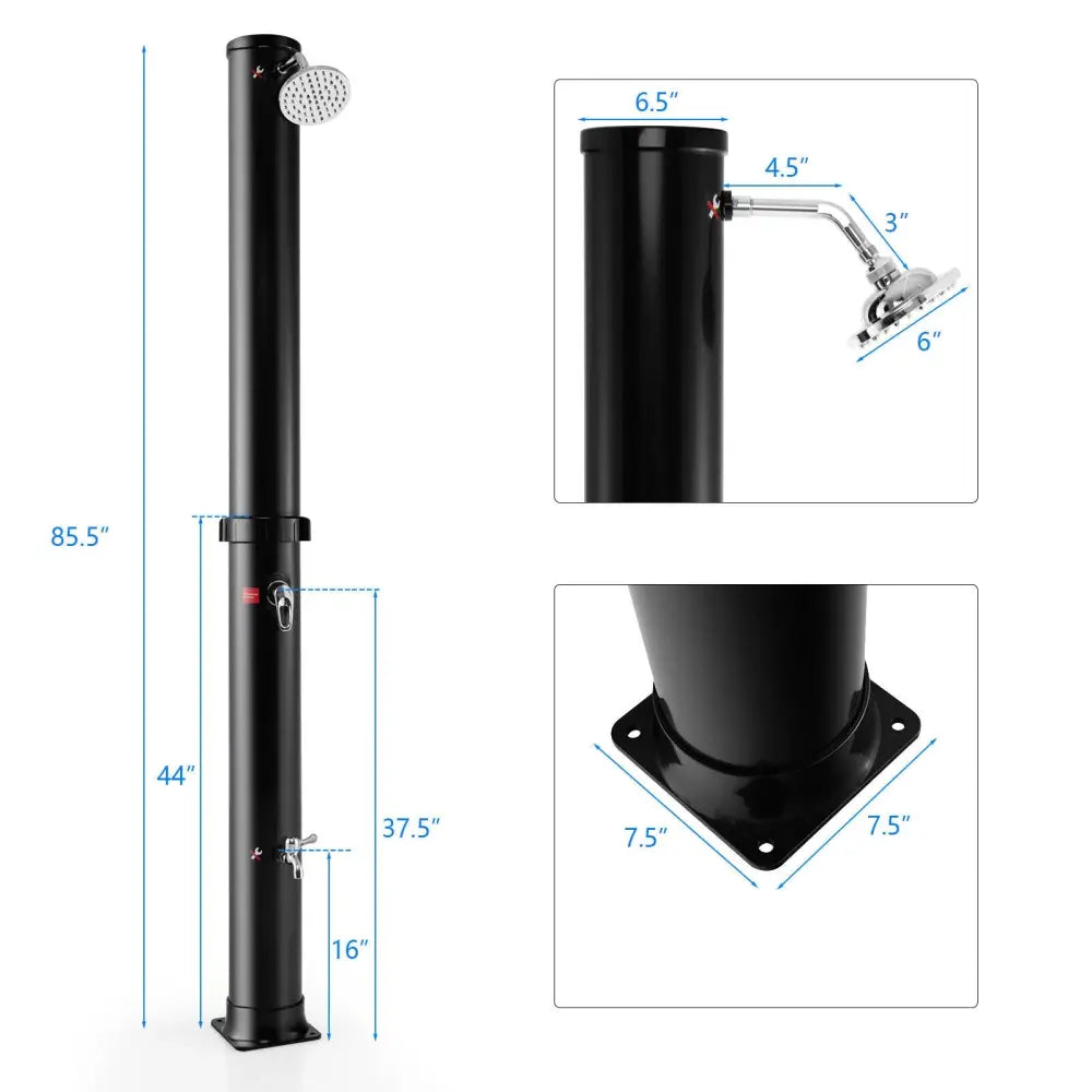 7.2 Feet Solar-Heated Outdoor Shower with Free-Rotating Shower Head-Black - Black - Portable Toilets & Showers