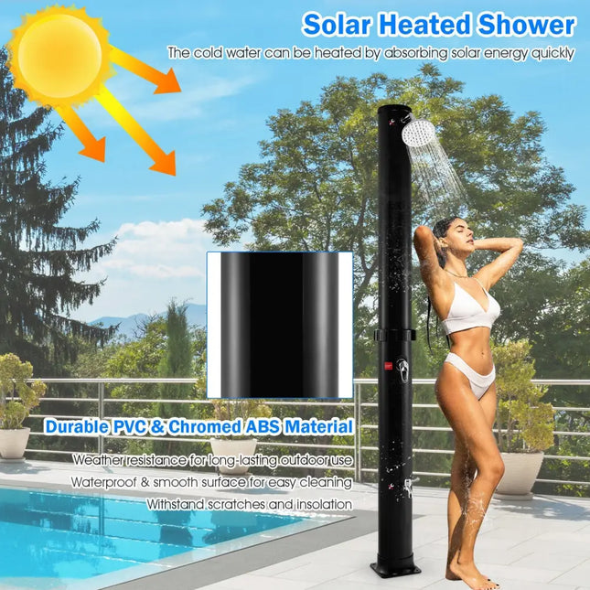 7.2 Feet Solar-Heated Outdoor Shower with Free-Rotating Shower Head-Black - Black - Portable Toilets & Showers
