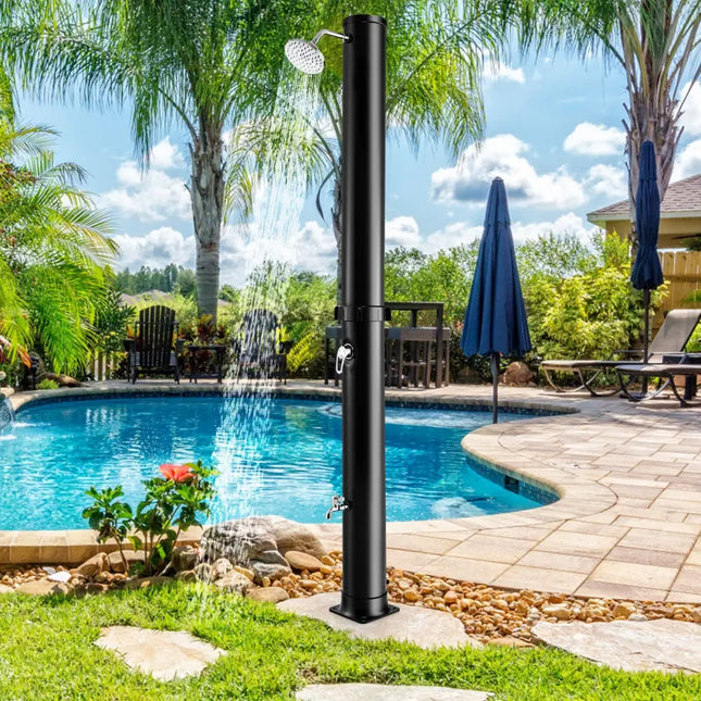 7.2 Feet Solar-Heated Outdoor Shower with Free-Rotating Shower Head-Black - Black - Portable Toilets & Showers