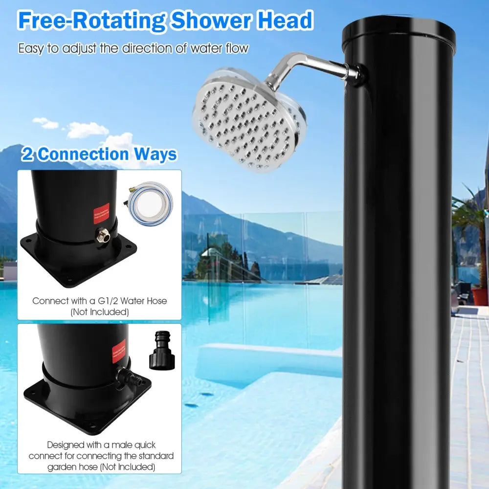 7.2 Feet Solar-Heated Outdoor Shower with Free-Rotating Shower Head-Black - Black - Portable Toilets & Showers