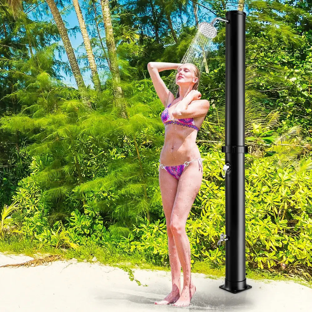 7.2 Feet Solar-Heated Outdoor Shower with Free-Rotating Shower Head-Black - Black - Portable Toilets & Showers