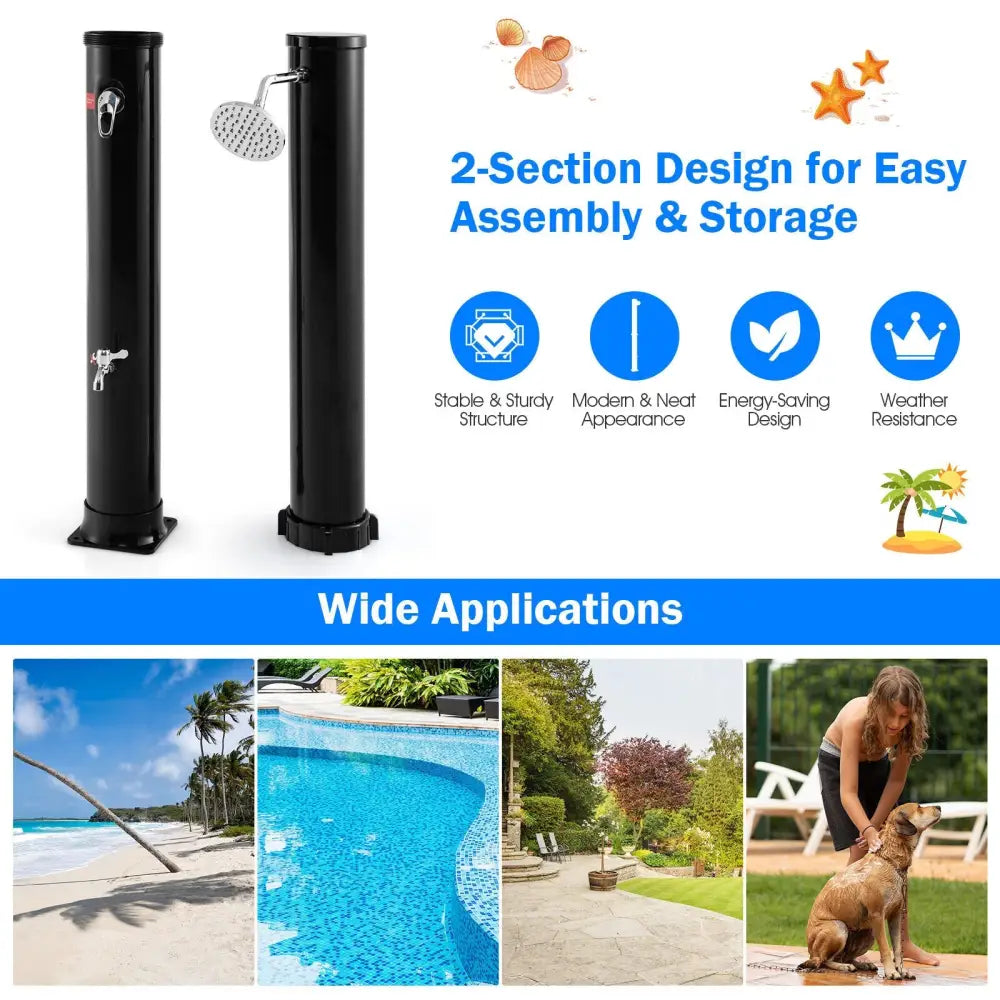 7.2 Feet Solar-Heated Outdoor Shower with Free-Rotating Shower Head-Black - Black - Portable Toilets & Showers