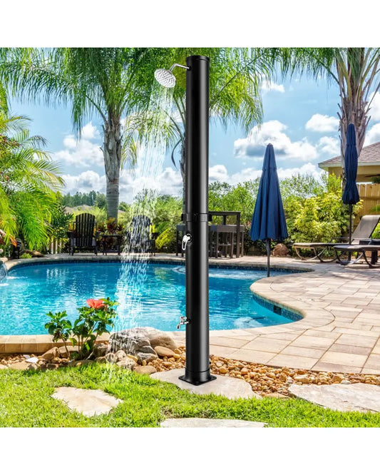 7.2 Feet Solar-Heated Outdoor Shower with Free-Rotating Shower Head-Black - Black - Portable Toilets & Showers