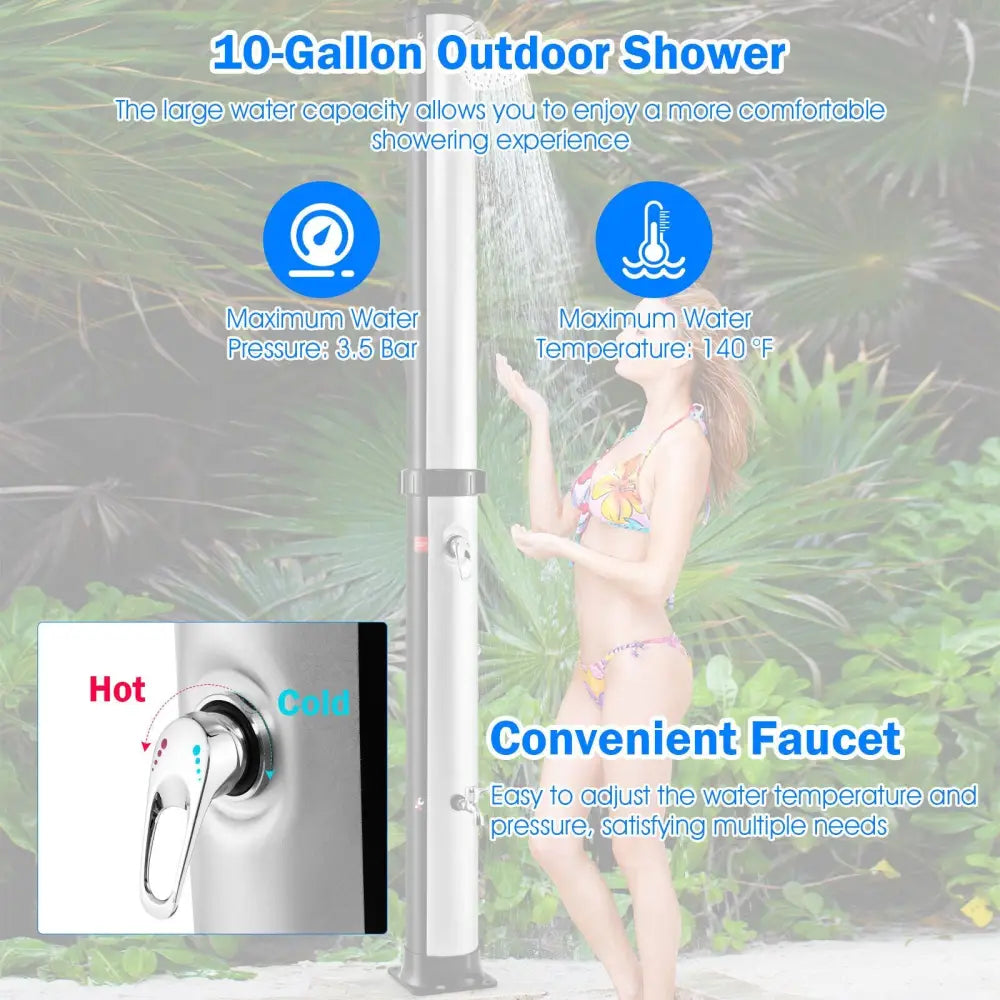 7.2 Feet Solar-Heated Outdoor Shower with Free-Rotating Shower Head-Silver - Silver - Portable Toilets & Showers