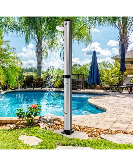 7.2 Feet Solar-Heated Outdoor Shower with Free-Rotating Shower Head-Silver - Silver - Portable Toilets & Showers