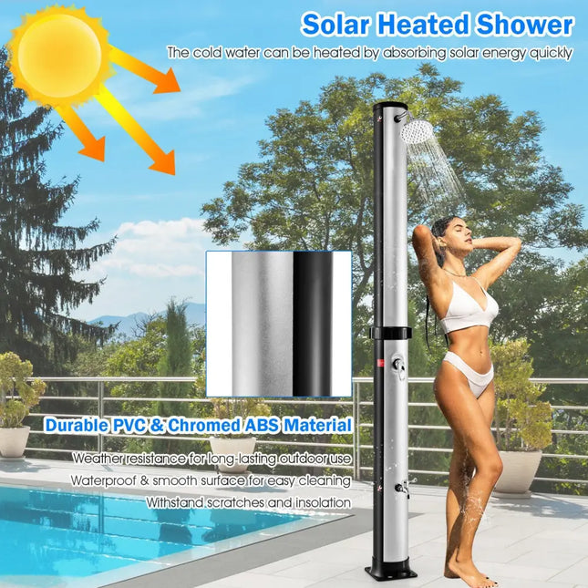 7.2 Feet Solar-Heated Outdoor Shower with Free-Rotating Shower Head-Silver - Silver - Portable Toilets & Showers