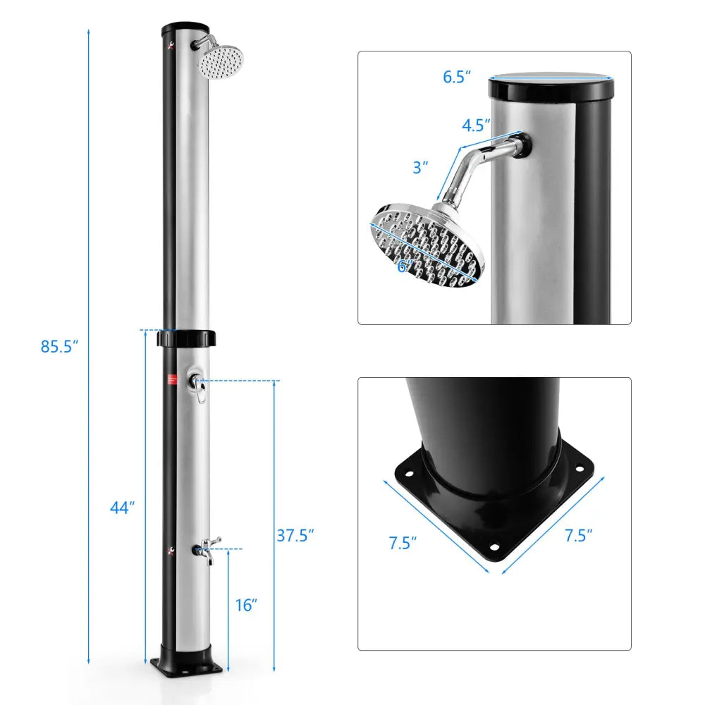 7.2 Feet Solar-Heated Outdoor Shower with Free-Rotating Shower Head-Silver - Silver - Portable Toilets & Showers