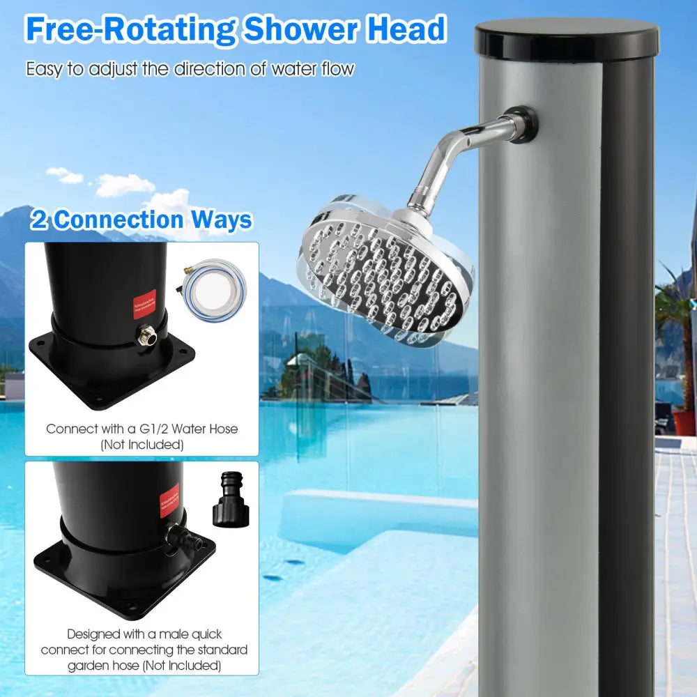 7.2 Feet Solar-Heated Outdoor Shower with Free-Rotating Shower Head-Silver - Silver - Portable Toilets & Showers