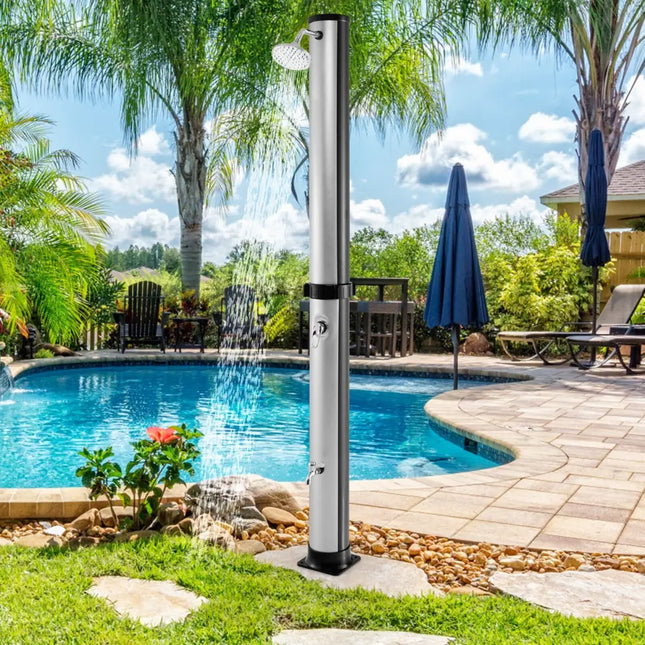 7.2 Feet Solar-Heated Outdoor Shower with Free-Rotating Shower Head-Silver - Silver - Portable Toilets & Showers