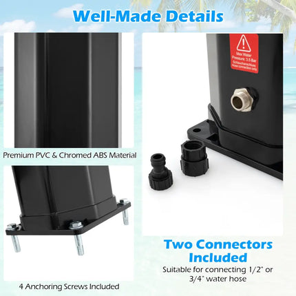 7.5 Feet 15.9 Gallon Solar Heated Outdoor Shower with Shower Head-Black - Black - Portable Toilets & Showers
