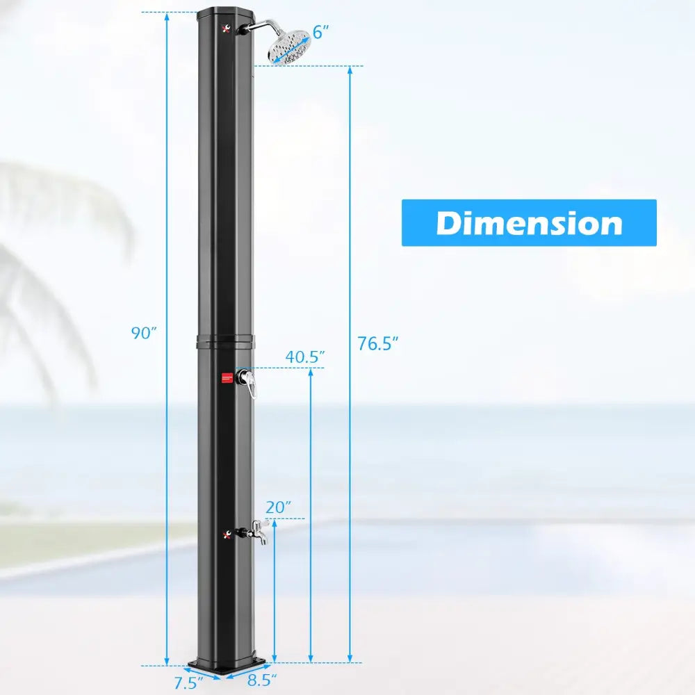 7.5 Feet 15.9 Gallon Solar Heated Outdoor Shower with Shower Head-Black - Black - Portable Toilets & Showers