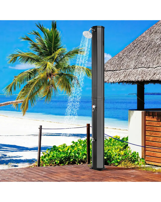 7.5 Feet 15.9 Gallon Solar Heated Outdoor Shower with Shower Head-Black - Black - Portable Toilets & Showers