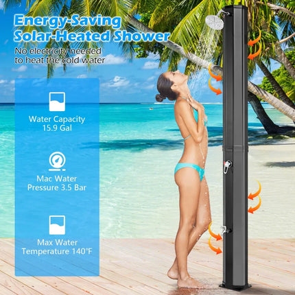 7.5 Feet 15.9 Gallon Solar Heated Outdoor Shower with Shower Head-Black - Black - Portable Toilets & Showers