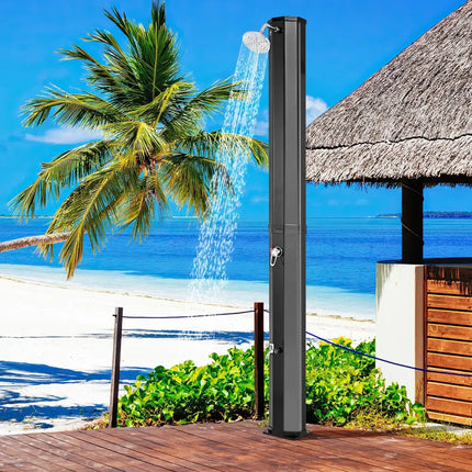 7.5 Feet 15.9 Gallon Solar Heated Outdoor Shower with Shower Head-Black - Black - Portable Toilets & Showers