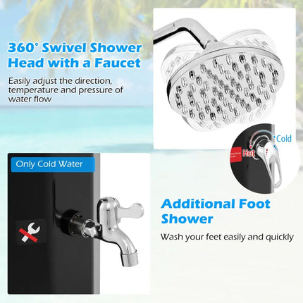 7.5 Feet 15.9 Gallon Solar Heated Outdoor Shower with Shower Head-Black - Black - Portable Toilets & Showers