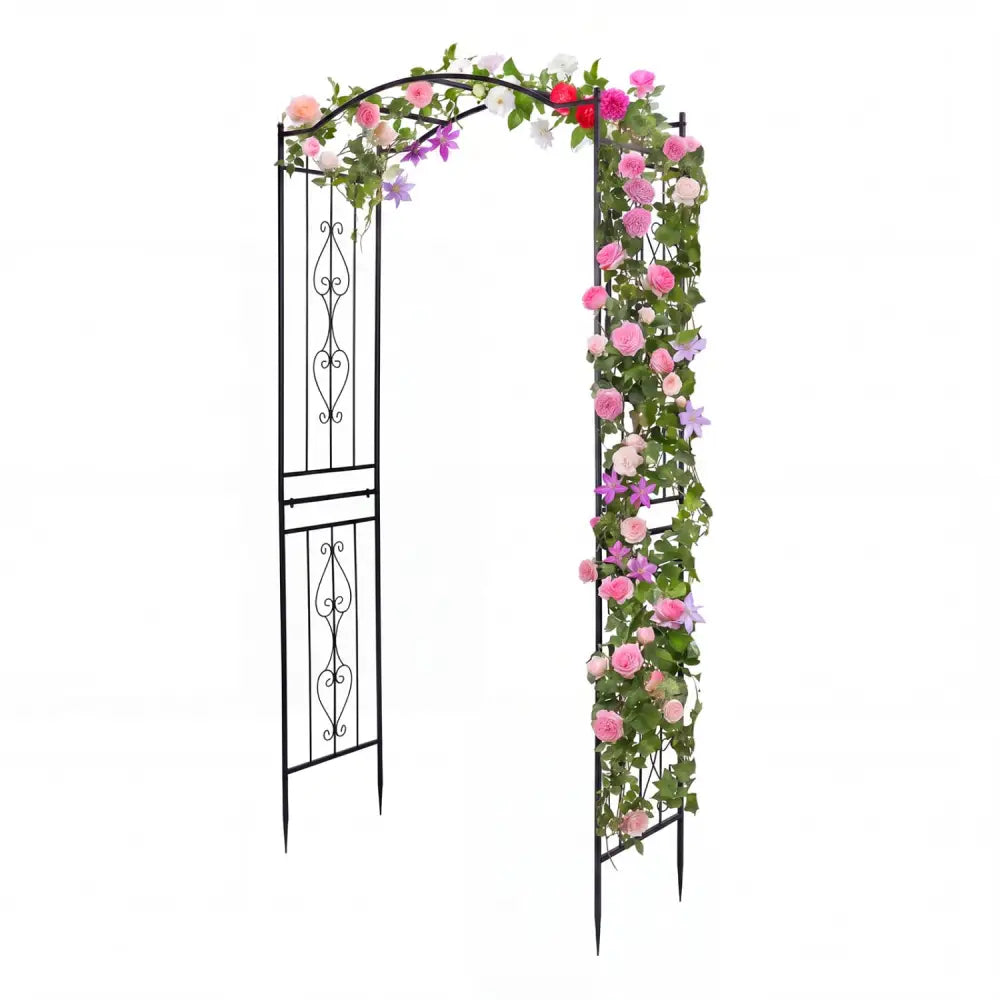 7.5 Feet Garden Arbor Heavy-Duty Metal Arch Trellis with Curved Roof - Garden Arbors