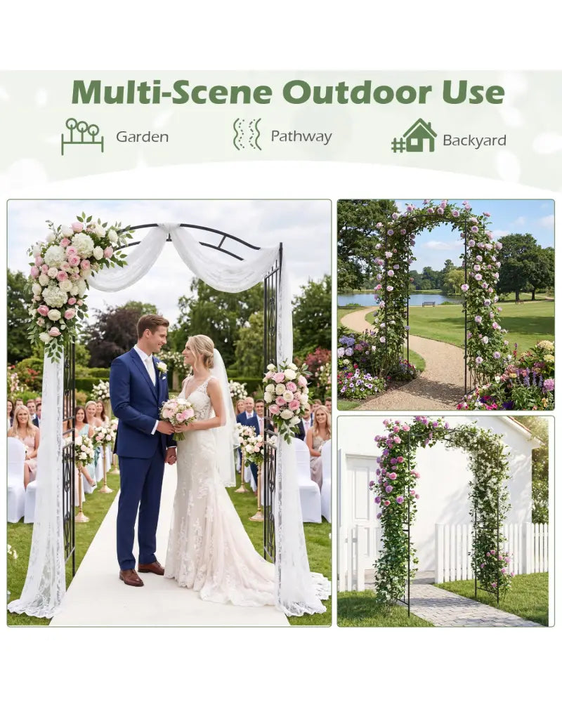 7.5 Feet Garden Arbor Heavy-Duty Metal Arch Trellis with Curved Roof - Garden Arbors