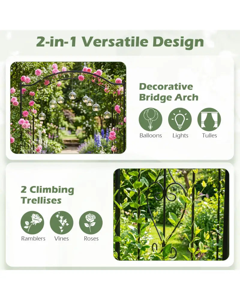 7.5 Feet Garden Arbor Heavy-Duty Metal Arch Trellis with Curved Roof - Garden Arbors