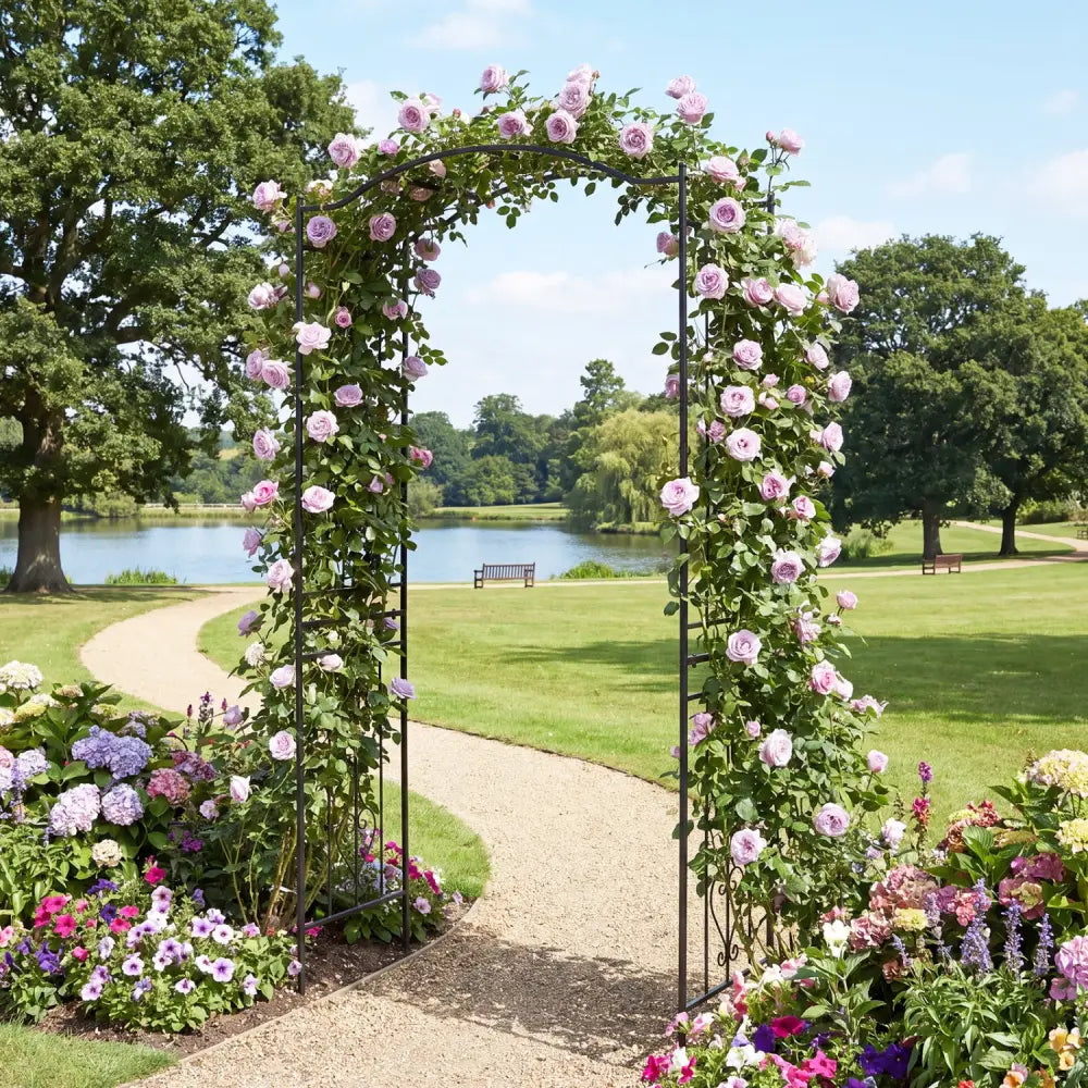 7.5 Feet Garden Arbor Heavy-Duty Metal Arch Trellis with Curved Roof - Garden Arbors