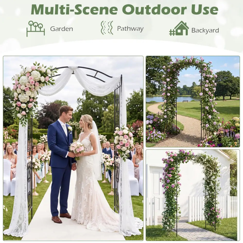 7.5 Feet Garden Arbor Heavy-Duty Metal Arch Trellis with Curved Roof - Garden Arbors