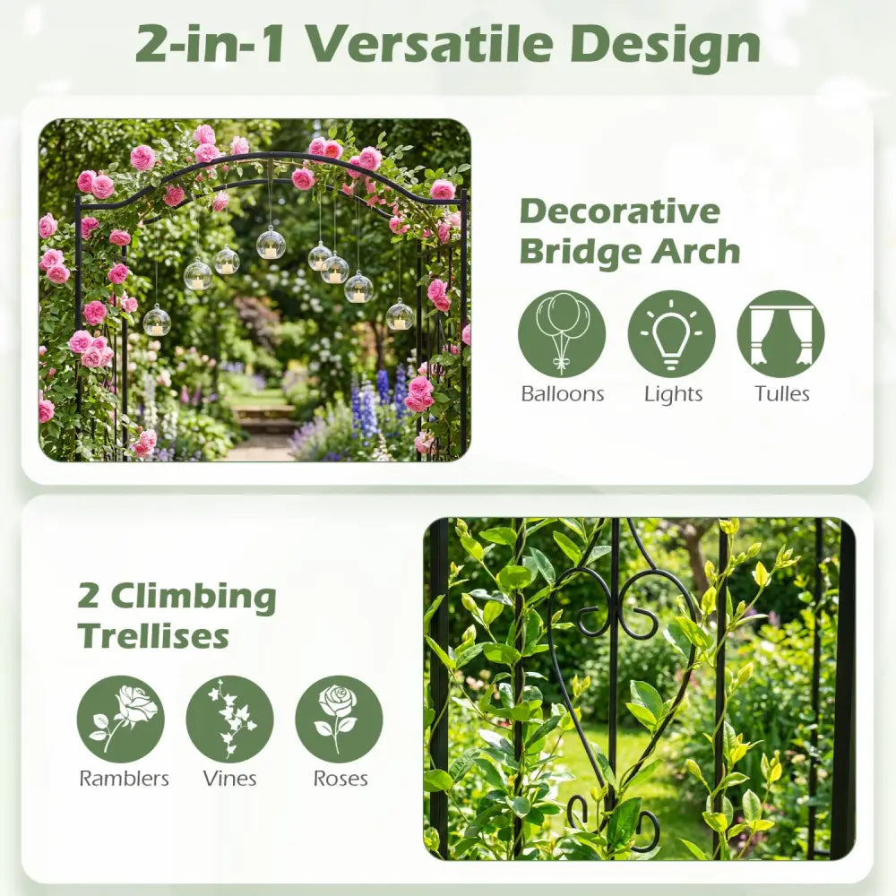 7.5 Feet Garden Arbor Heavy-Duty Metal Arch Trellis with Curved Roof - Garden Arbors