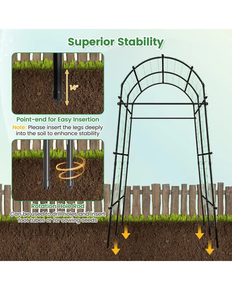 7.5 Feet Garden Arch Trellis with PE Coated Metal Structure - Black - Plant Supports