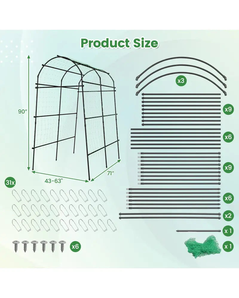 7.5 Feet Garden Arch Trellis with PE Coated Metal Structure - Black - Plant Supports