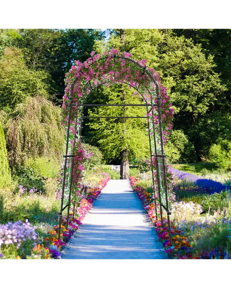 7.5 Feet Garden Arch Trellis with PE Coated Metal Structure - Black - Plant Supports