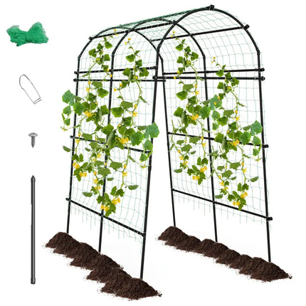 7.5 Feet Garden Arch Trellis with PE Coated Metal Structure - Black - Plant Supports